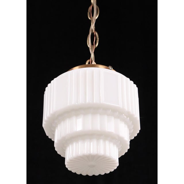 Vintage Art Deco Scalloped Enclosed Pendant Light For Sale - Image 4 of 8