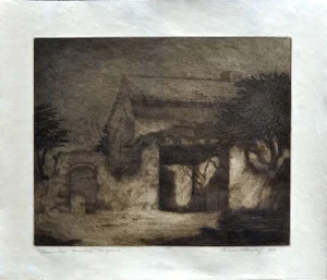 Ferdinand Burgdorff "Old Sherman Rose House" 1926 Etching