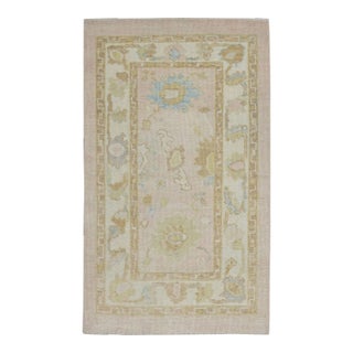 Pink Handwoven Modern Turkish Oushak Rug 2'11" X 5' For Sale