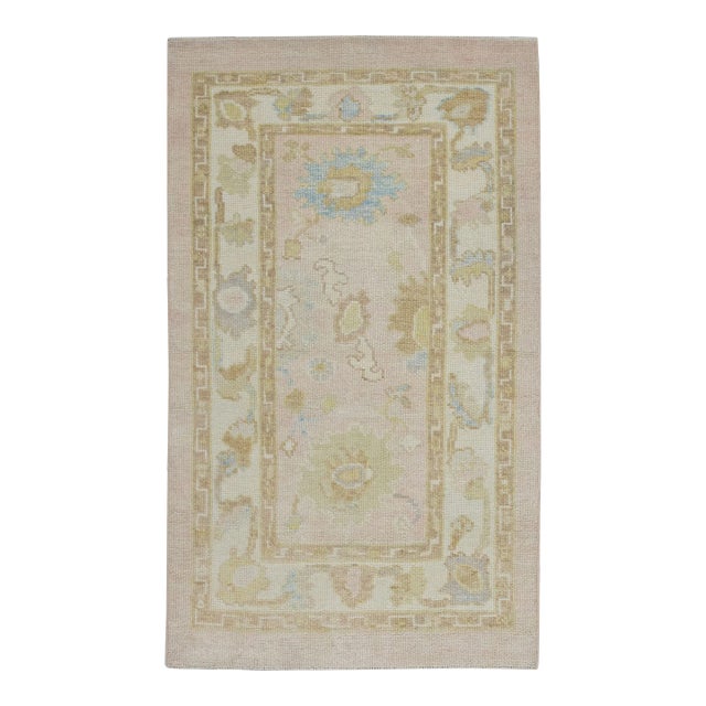 Pink Handwoven Modern Turkish Oushak Rug 2'11" X 5' For Sale