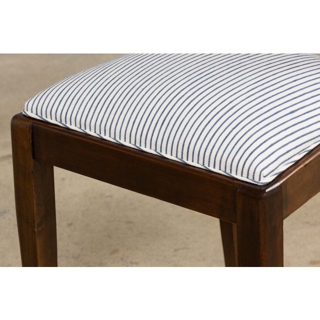 1920s French Art Deco Walnut Dining Chairs W/ Striped Linen - Set of 6 For Sale - Image 12 of 18