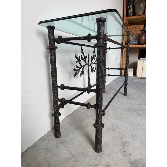 Vintage Diego Giacometti Style Bronze Finish Wrought Iron Sculptural Console Table For Sale - Image 4 of 11
