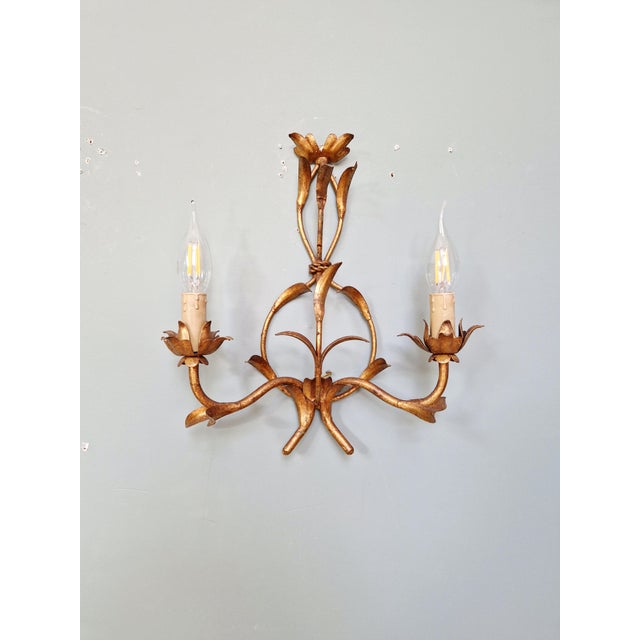 1960s Floral Wall Sconces in Gilt Metal, Italy, 1960, Set of 2 For Sale - Image 5 of 14
