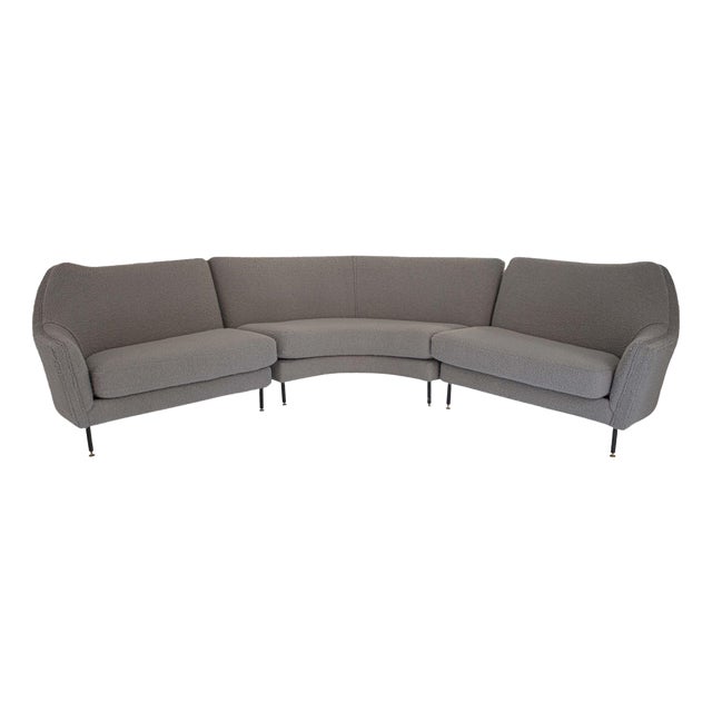 Mid-Century Corner Sofa in Grey Bouclé, Italy, 1950s For Sale