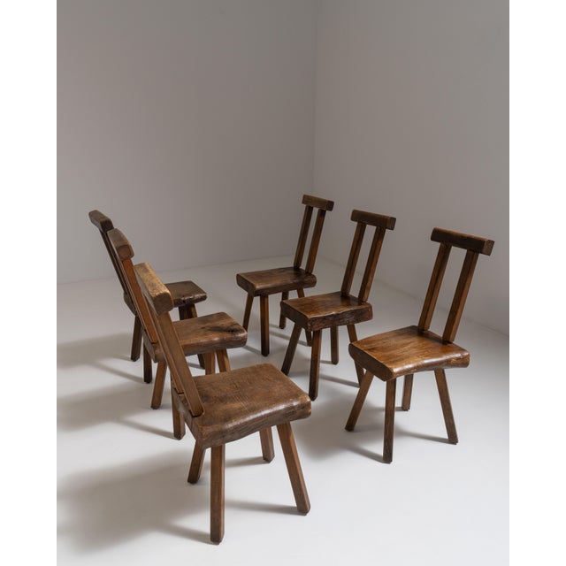 Set of Six 1960s Belgian Brown Brutalist Oak Mobichalet Dining Chairs For Sale - Image 15 of 15