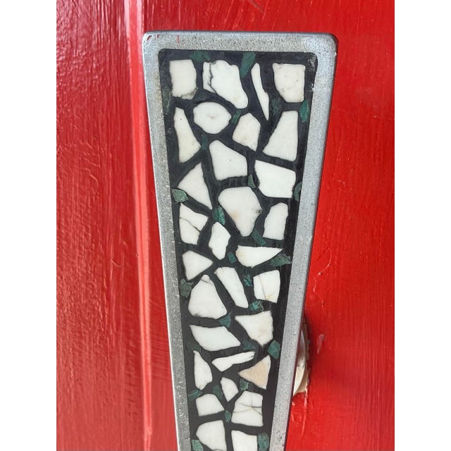 Wood Vintage MCM Pleated Doors With Inlay Handles -Set of 2 For Sale - Image 7 of 10