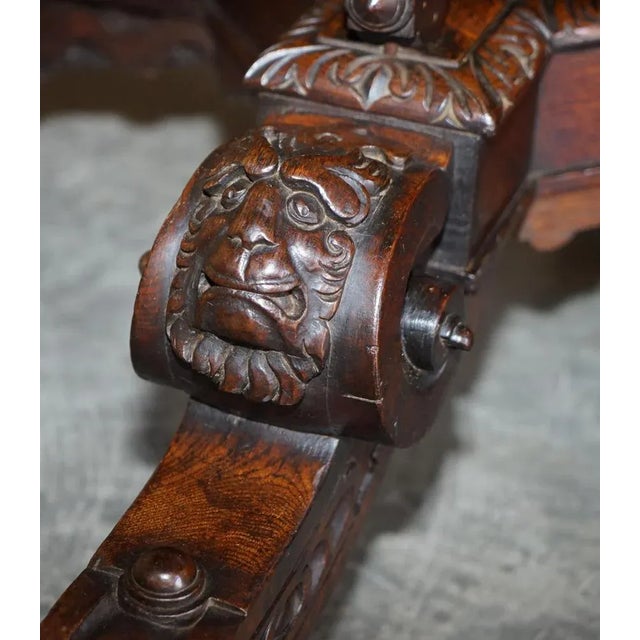 Antique Gothic Revival Hand Carved Lions Head Centre Occasional Table For Sale - Image 6 of 17
