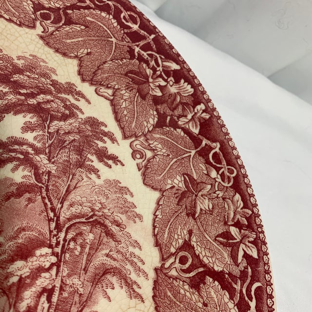 Mason's Ironstone Early 20th Century Mason's Ironstone Vista Pink/Red Transferware Large Round Platter or Chop Plate For Sale - Image 4 of 8