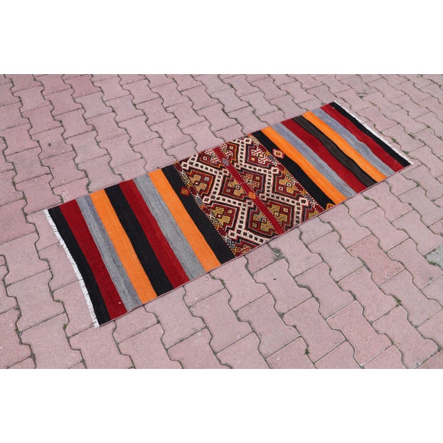 1980s Ethnic Design Cappadocia Hand Knotted Natural Wool Kilim Runner Rug Size: 2 x 5.6 ft (60 X 170 cm) 24 x 67 inches...