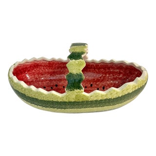 Vintage Ceramic Oval Watermelon Serving Bowl With Handle For Sale