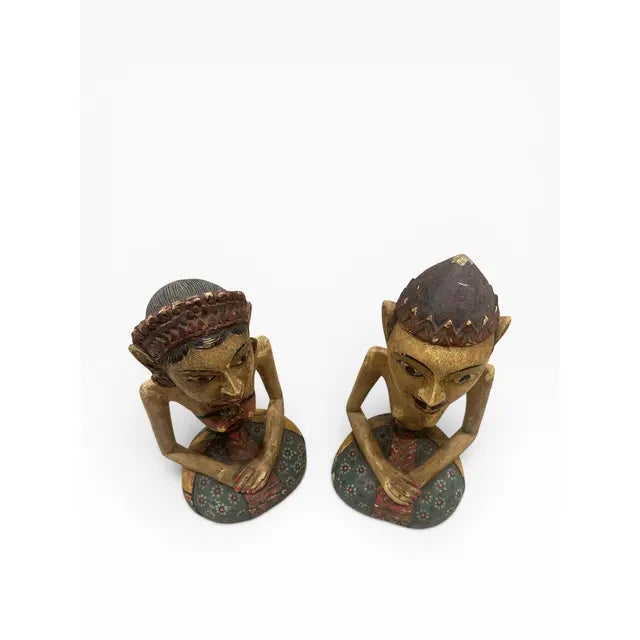 Folk Art Large Vintage Indonesian Javanese Loro Blonyo Hand-Carved Polychrome Wood Bride & Groom Figures – Pair For Sale - Image 3 of 11
