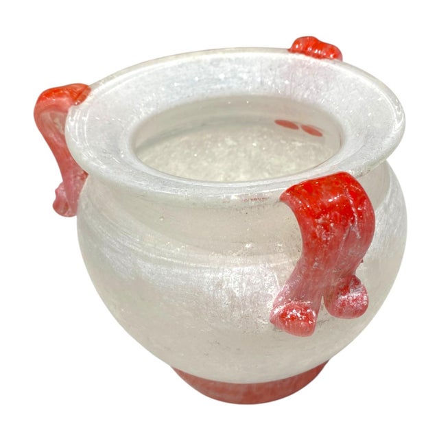 Murano Art Glass Bowl "Scavo" Italian Seguso White Red Vase Planter Decor For Sale - Image 9 of 12