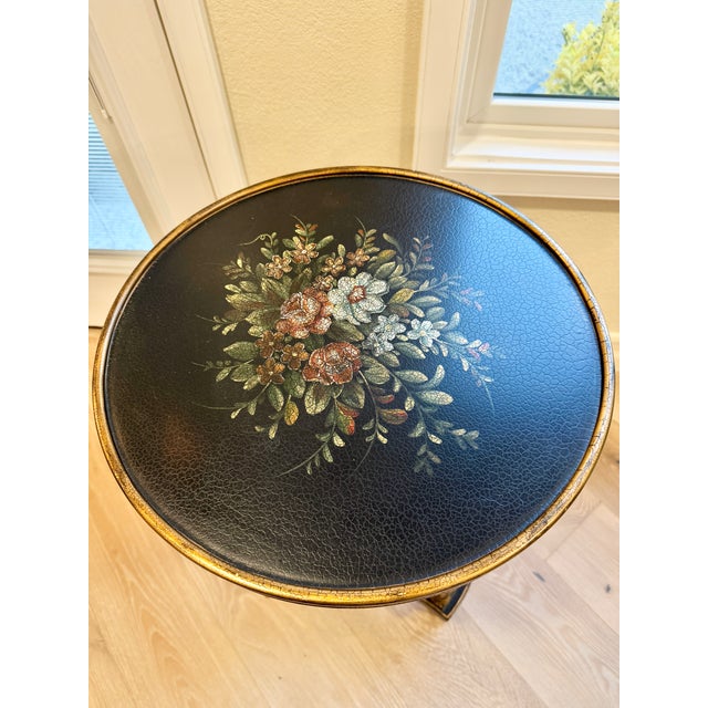 Vintage Chelsea House Chinoiserie End Table, in colour black.