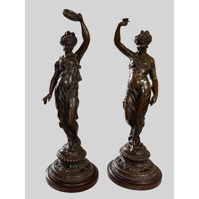 Large 20th Century Belle Époque French Female Figurines in Bronzed Metal, Set of 2 For Sale - Image 14 of 14