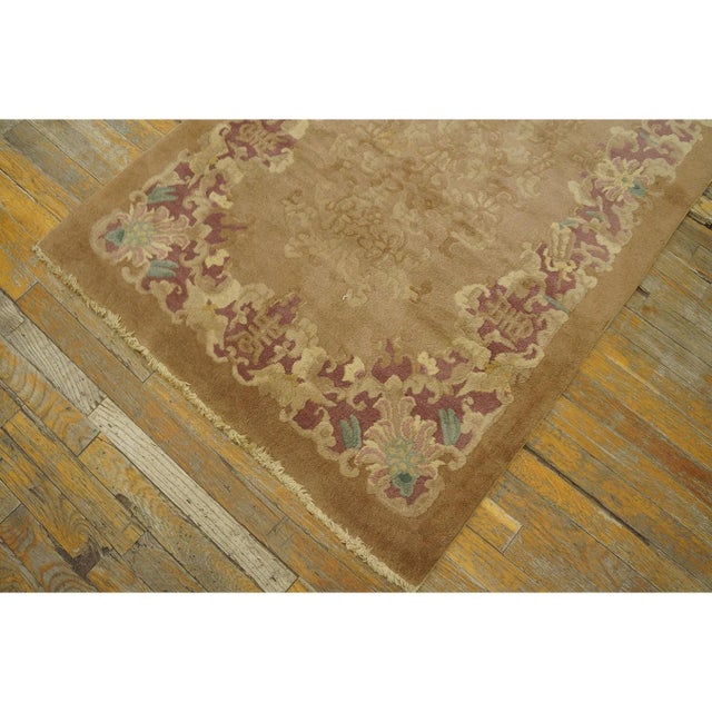 1920s 1920s Camel Field Geometric Antique Chinese Art Deco Wool Rug 3' 2'' X 5' 10'' For Sale - Image 5 of 9