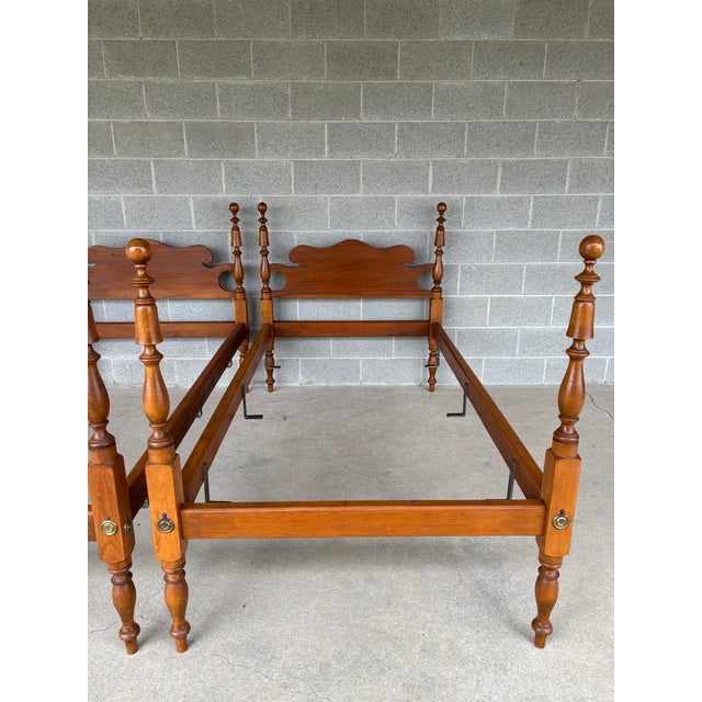 Chippendale Eldred Wheeler Cannonball Style Twin Maple Poster Bed Frames - A Pair For Sale - Image 3 of 12