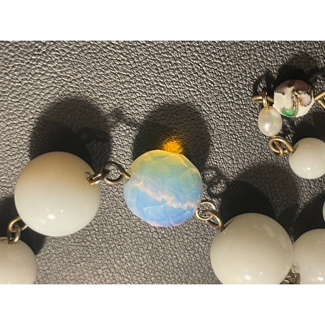 1950s Jewelry Bohemia Czech Opaline & Milk Glass With Cloisonné and Pearl Accent Beads. For Sale In South Bend - Image 6 of 6