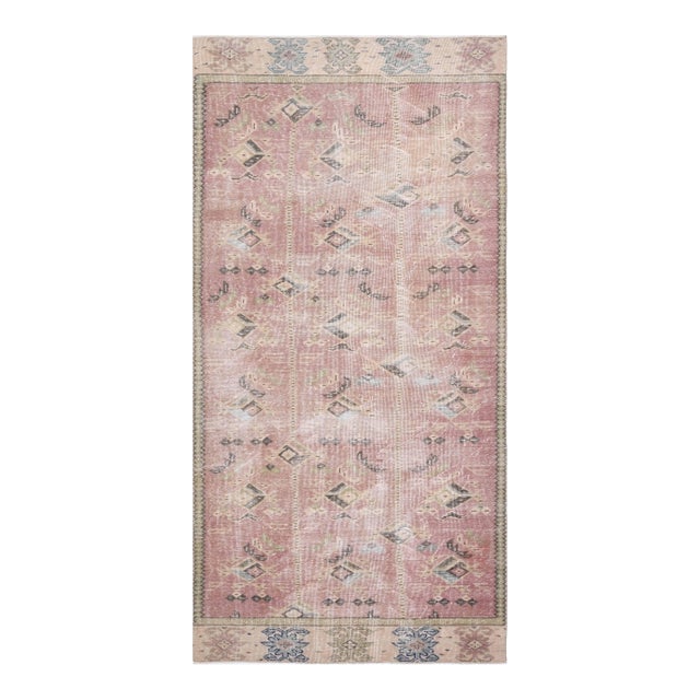 1970s Vintage Turkish Handmade Wool Cotton Pink Area Rug For Sale