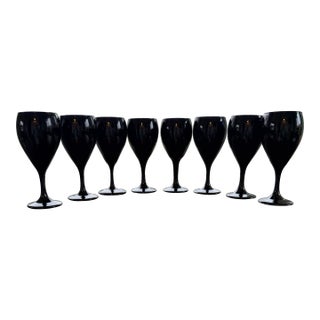 1960s Libby Crystal Black Amethyst Wine Glasses - Set of 8 For Sale