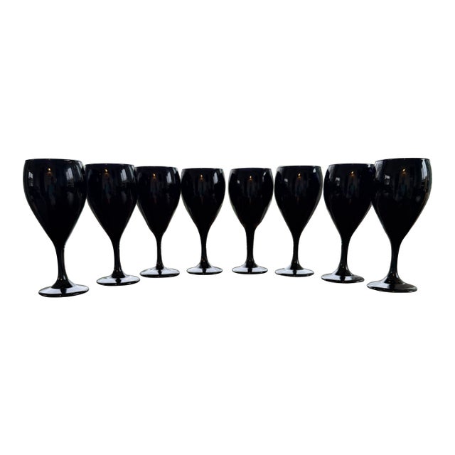 1960s Libby Crystal Black Amethyst Wine Glasses - Set of 8 For Sale
