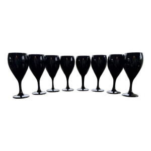1960s Libby Crystal Black Amethyst Wine Glasses - Set of 8