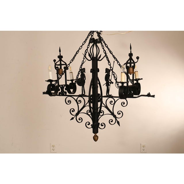 Quality Hand Forged Spanish Revival Wrought Iron Chandelier For Sale - Image 10 of 18