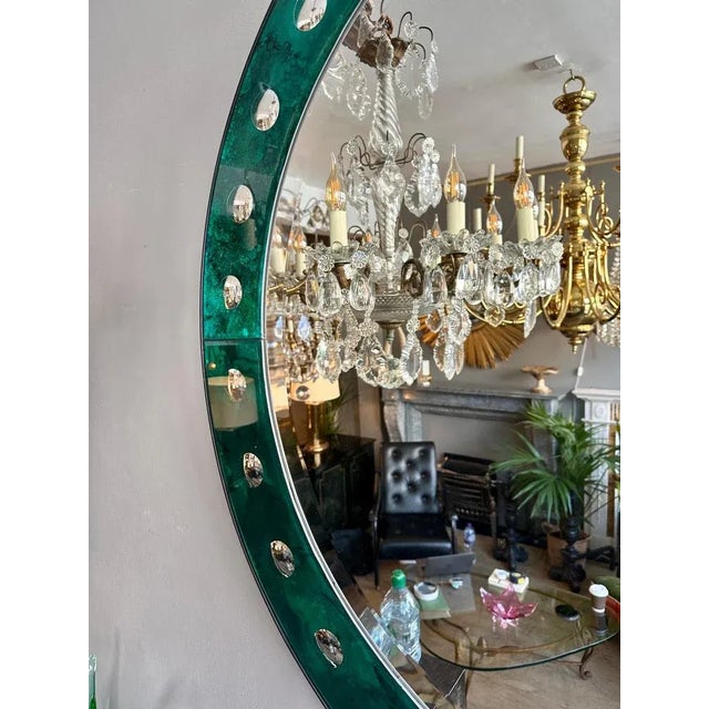 Venetian Circular Emerald Green Bordered Mirror For Sale - Image 4 of 12