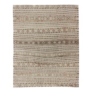 Vintage Turkish Kilim With Soft Taupe, Ivory, and Faded Pink Tribal Motifs For Sale