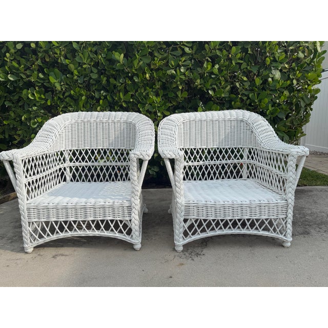 Henry Link Vintage Handwoven Rattan Lounge Chairs With Braided Trim, Pair For Sale - Image 4 of 12