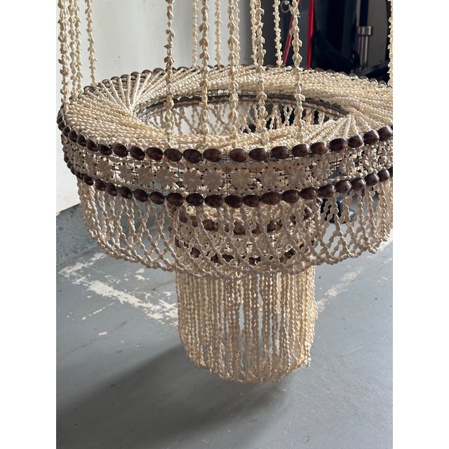 White Palm Beach Boho Cowrie Shell 6 Foot Hanging Planter For Sale - Image 8 of 9