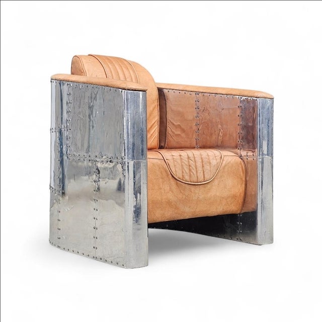 Aviator Club Chair in Brown Distressed leather For Sale - Image 16 of 18