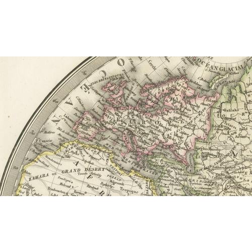 Black Antique Double Hemisphere World Map by Lapie, Paris, 1838 For Sale - Image 8 of 11