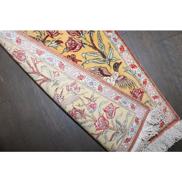 Mid 20th Century Silk Qum Botanical Mini Rug rug no.j4927 For Sale - Image 5 of 8