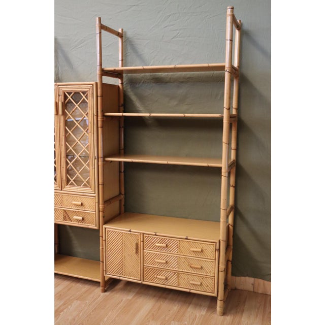 Large Italian Rattan and Bamboo Bookcase, 1960s For Sale - Image 3 of 11