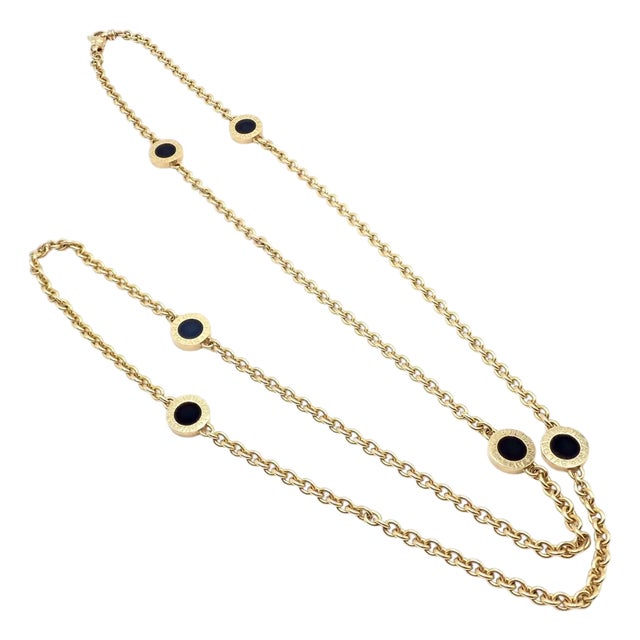 Bulgari Signature Black Onyx Yellow Gold Link Necklace For Sale