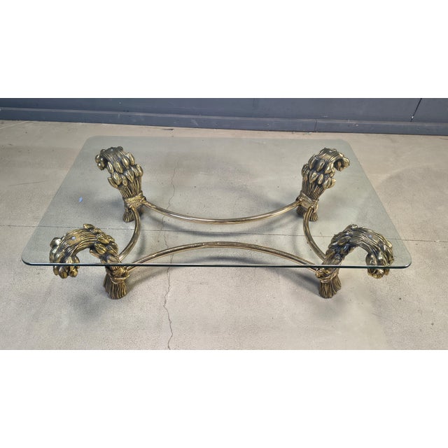 Vintage Brass and Glass Flower Coffee Table, 1970s For Sale - Image 9 of 10
