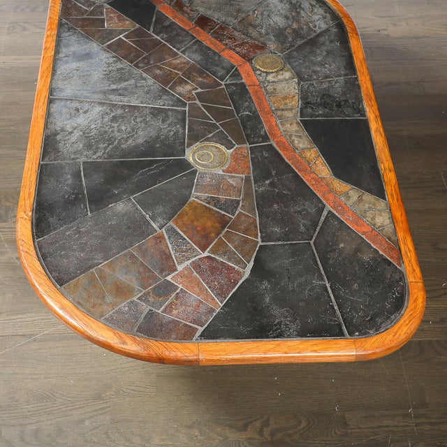 1980s Mid-Century Tessellated Slate & Bronze Inlay Cocktail Table by v Ramburrem For Sale - Image 5 of 18
