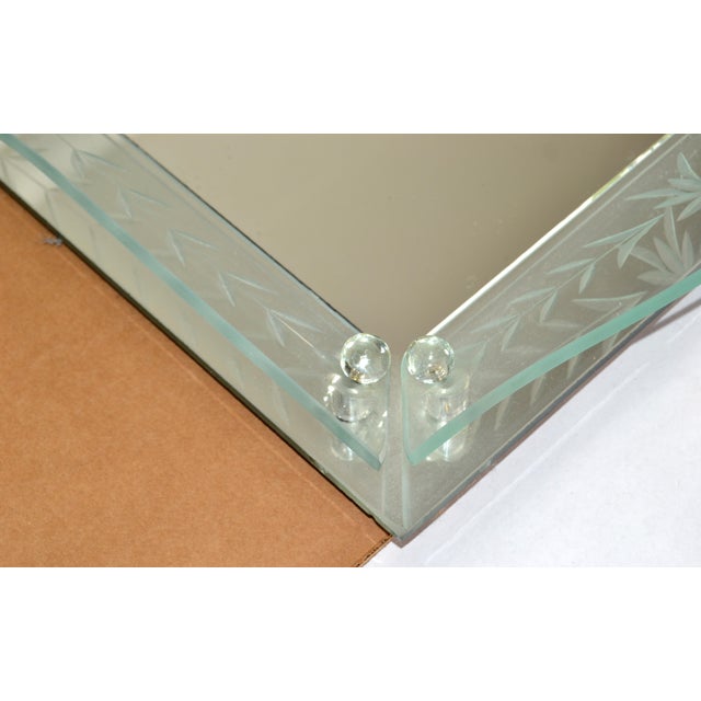 1930 Art Deco Venetian Etched Mirror Tray Serving Platter Glass Ball Decor Italy For Sale - Image 16 of 17