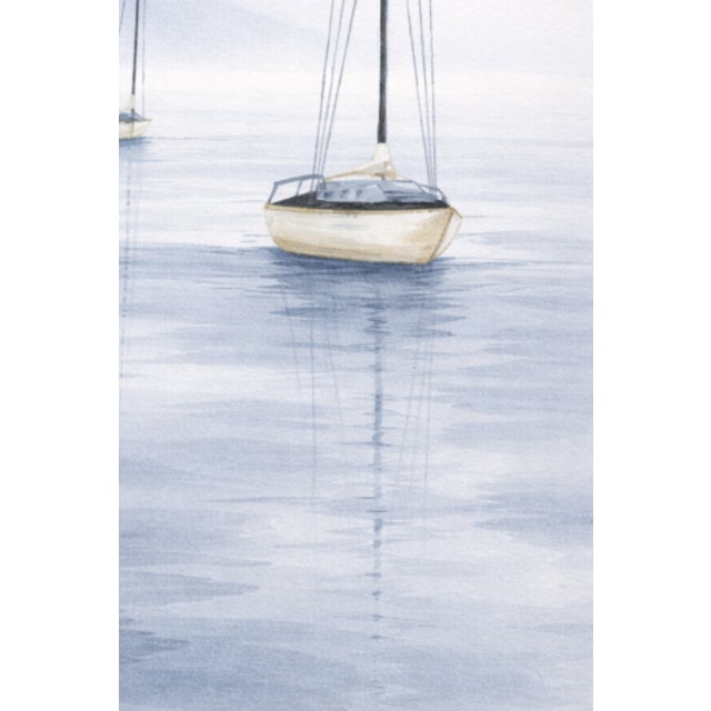 Blue Minimalist Sailboat Seascape, Soft Coastal Art Print, 24″ × 36″ For Sale - Image 8 of 9