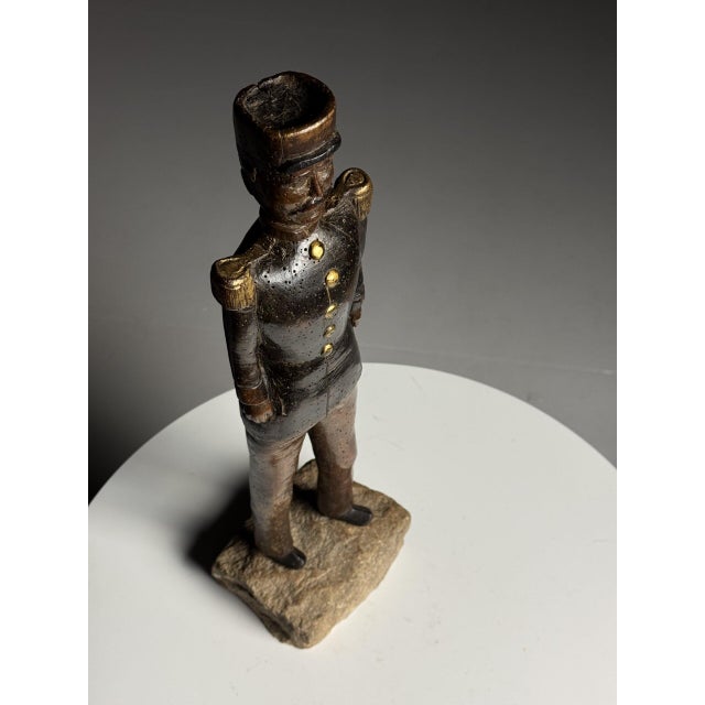 Hand-Carved Statue of a French Officer, 19th Century, Oak on Stone Base For Sale - Image 10 of 17