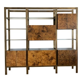 1970s John Stuart Burl and Bronze Freestanding Shelving Unit For Sale