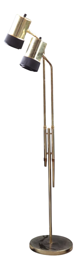 Mid Century Brass Adjustable Double Headed Floor Lamp