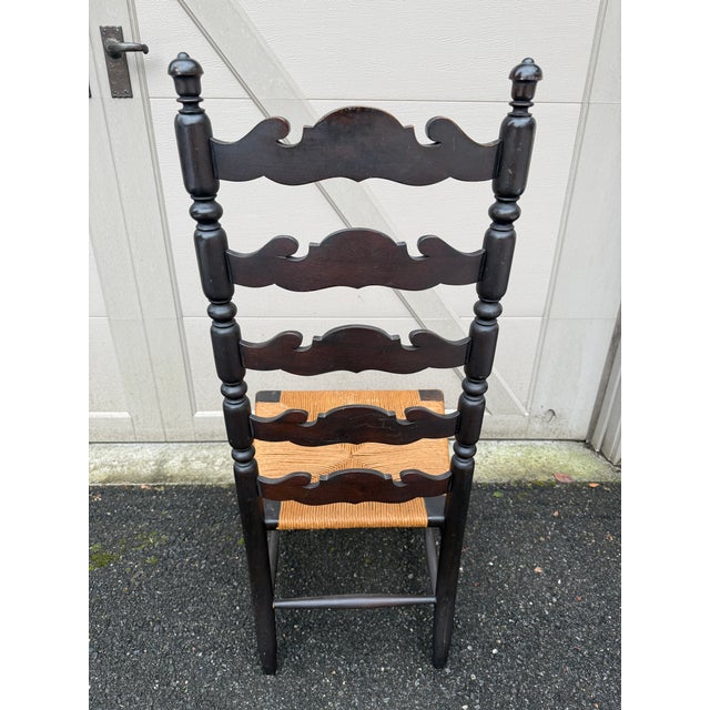 Antique English High Ladder Back Rush Seat Side Chair For Sale - Image 4 of 18
