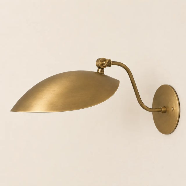 Metal Adjustable Arm Wall Light, Bedroom Reading Light, Handcrafted Solid Brass Wall Sconce With Curved Arm and Wide Dome Shade For Sale - Image 7 of 9