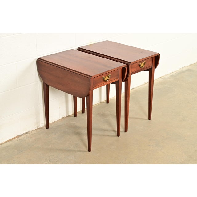 Henkel Harris Henkel Harris Georgian Solid Cherry Wood Drop Leaf Pembroke Side Tables, Pair For Sale - Image 4 of 15