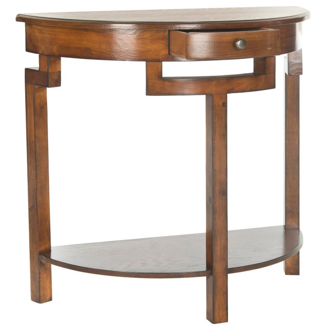A handsome Demilune table for a entry hall or living room wall, the console is transitional with a industrial chic...