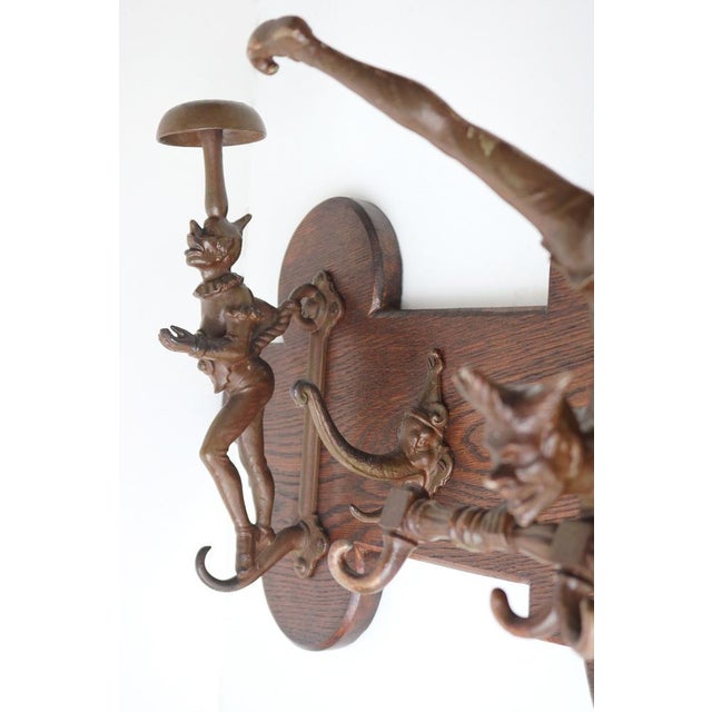 Victorian Oak Wall Coat Rack with Cast Iron, 1890s For Sale - Image 12 of 16