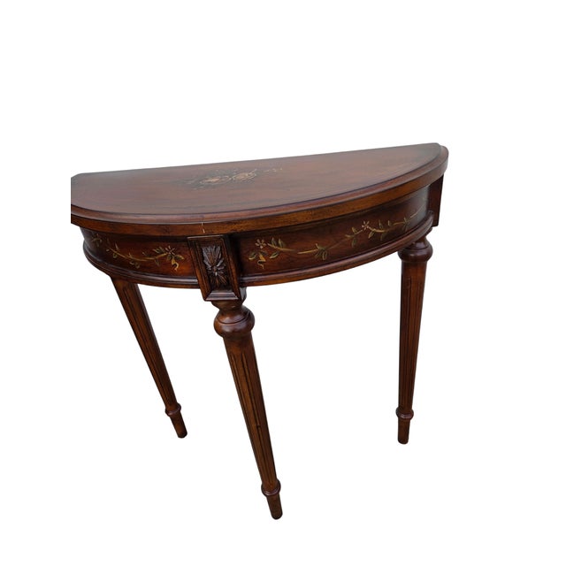 French 1990s Ethan Allen Tuscany Demilune Console Hall Table Server Neo Classical End Table For Sale - Image 3 of 18