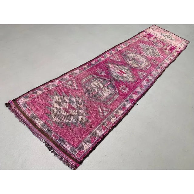 Vintage Turkish Tribal Runner Rug in Wool For Sale - Image 11 of 11
