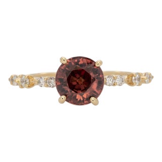 2.3Ct Red Zircon Ring With Earth Mined Diamonds Accents: Solid 14k Gold, Size 6.75 For Sale